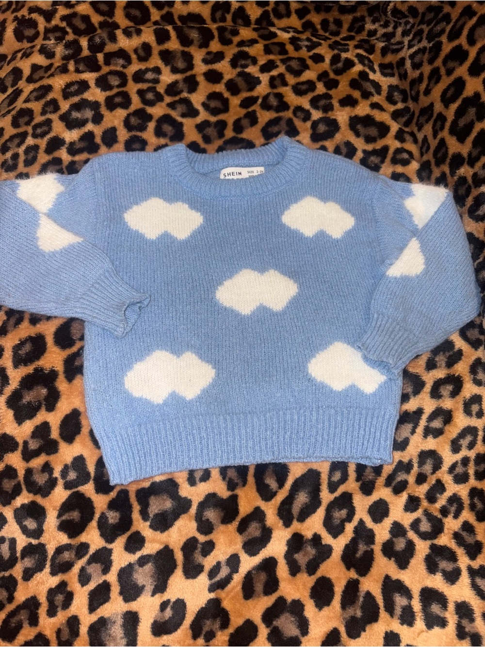 SHEIN Light Blue Crewneck Sweater with Whimsy White Cloud 2-3Y Toddler Girl